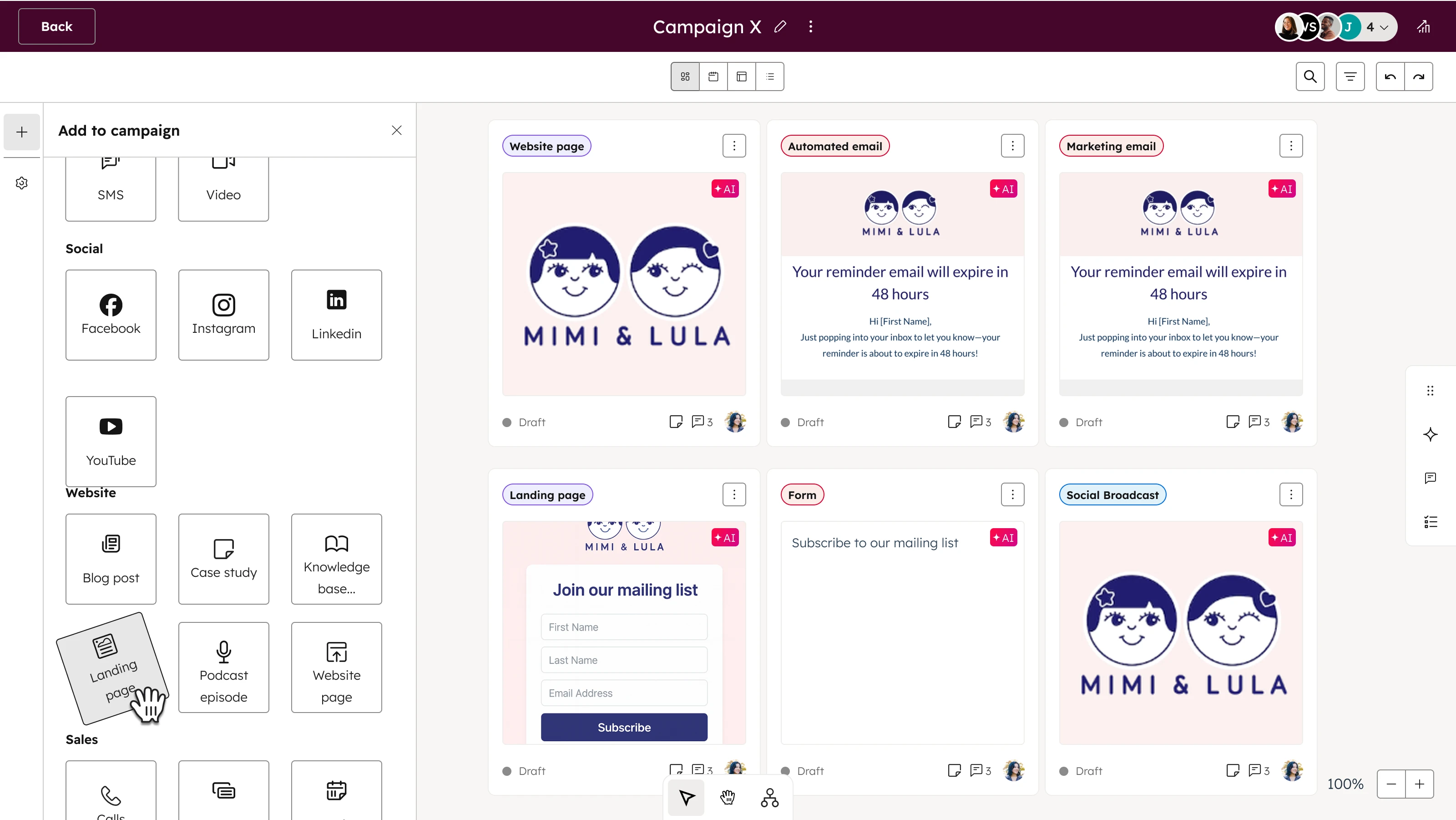 Marketing Hub screenshot